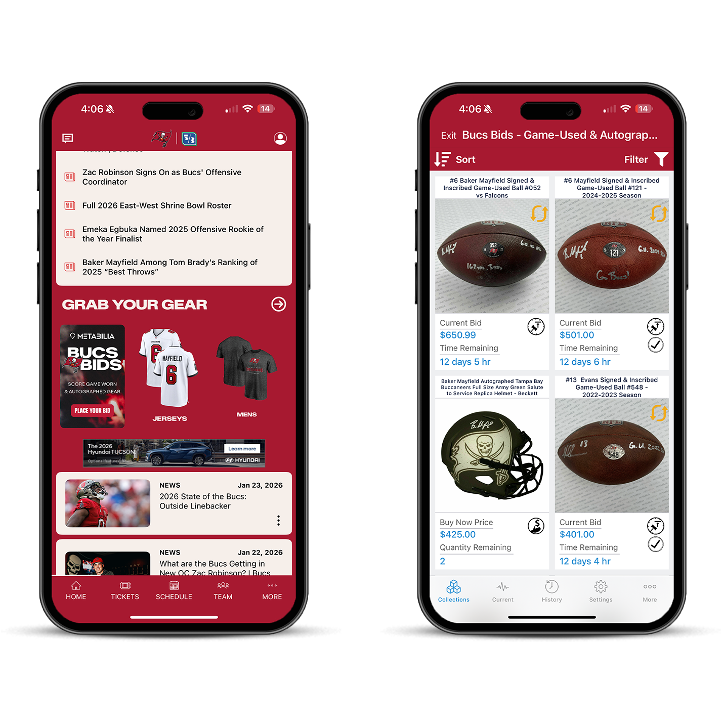 Bucs app screens