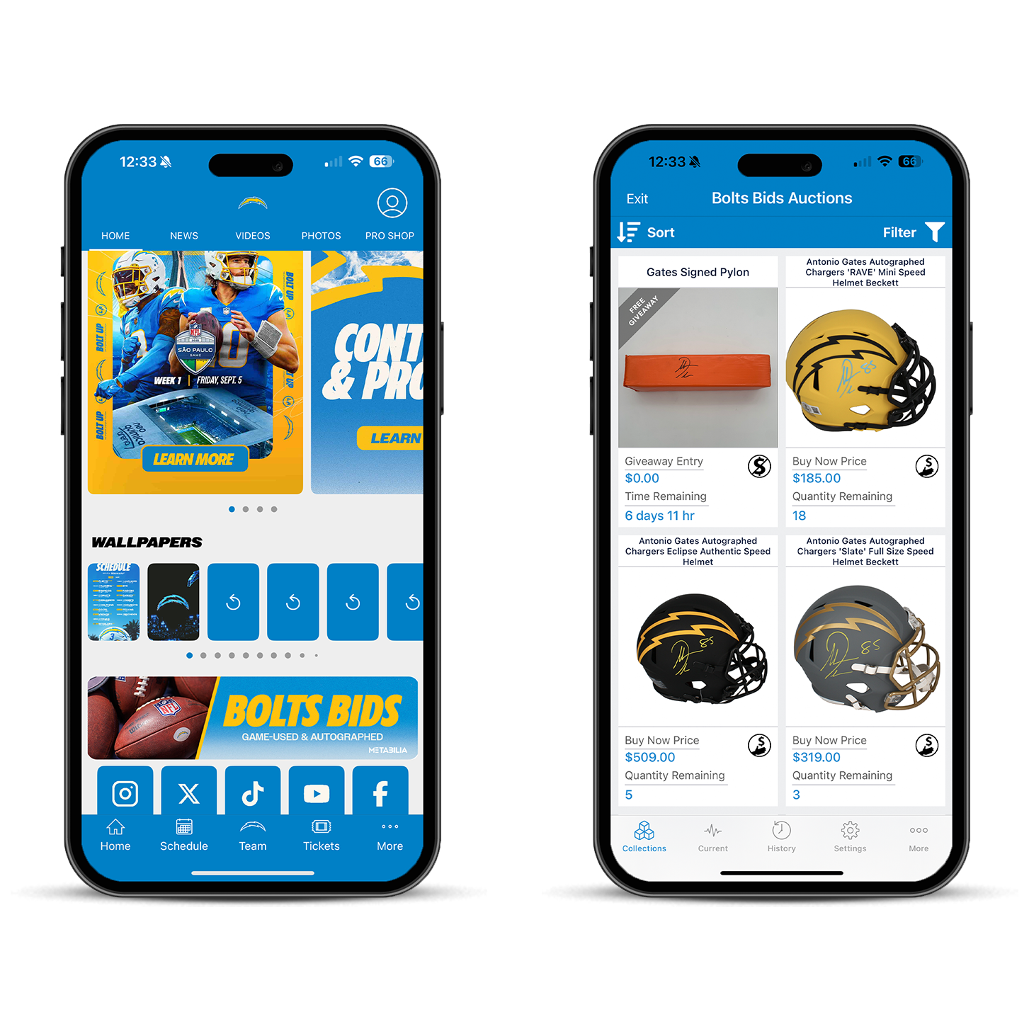 Chargers app screens