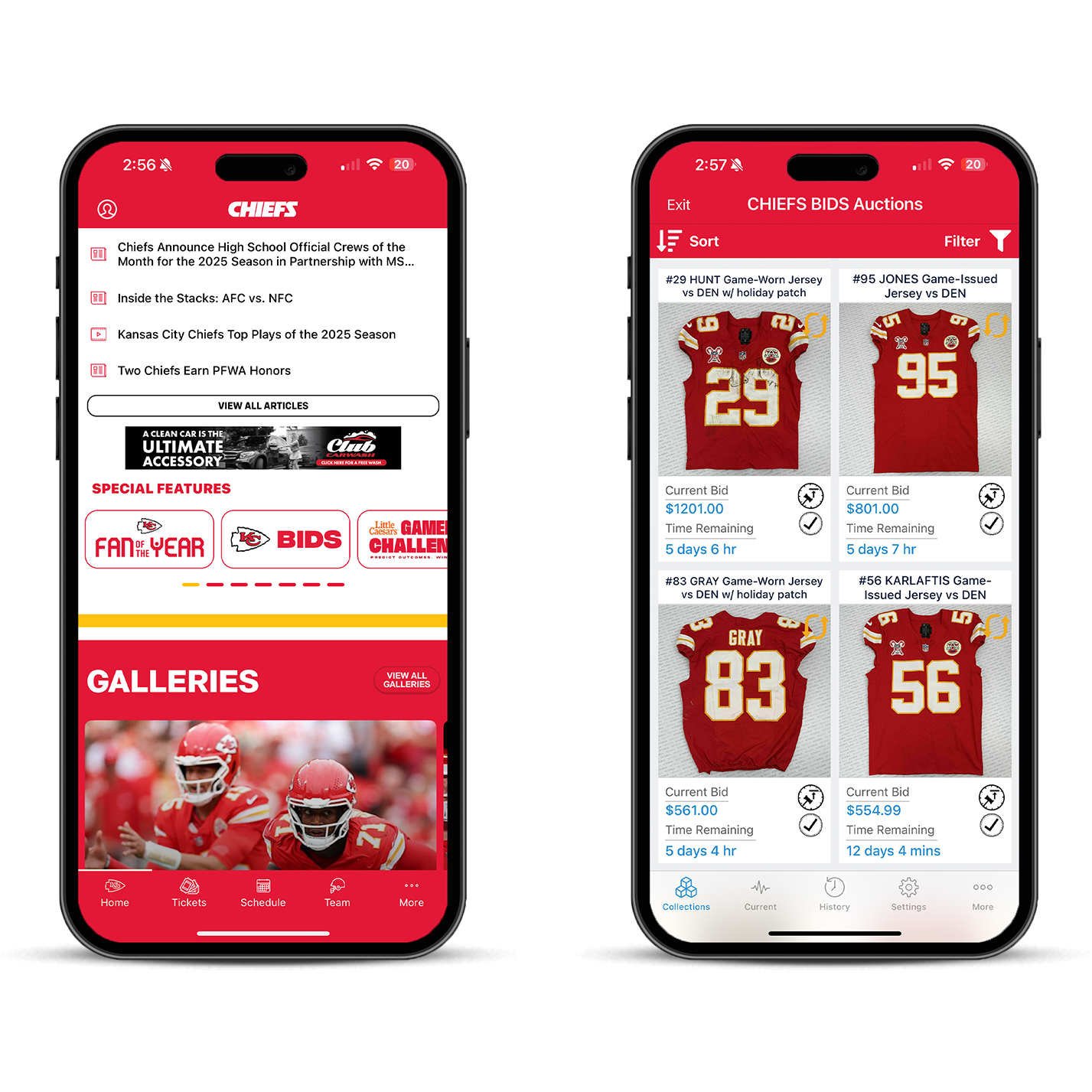 Chiefs app screens
