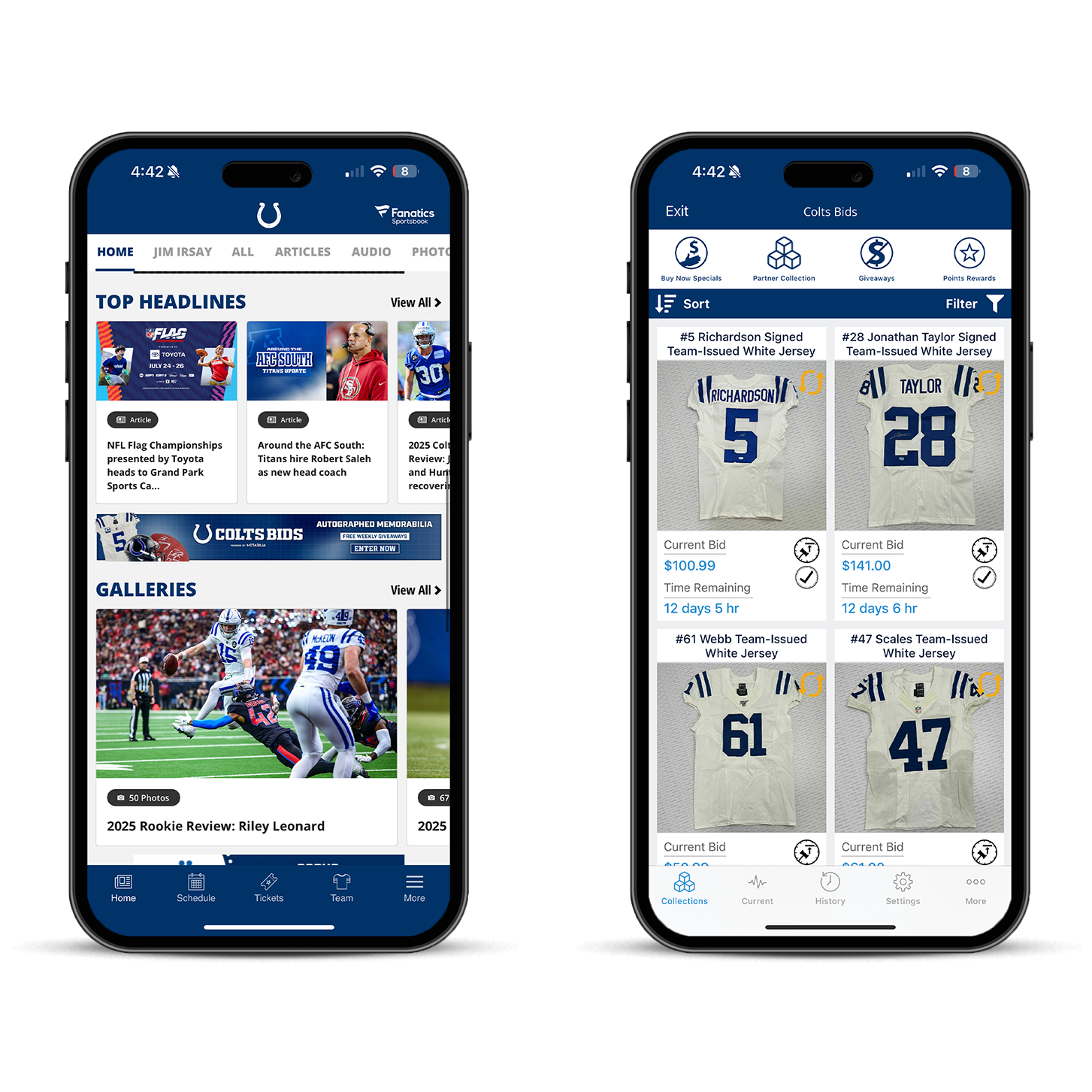 Colts app screens