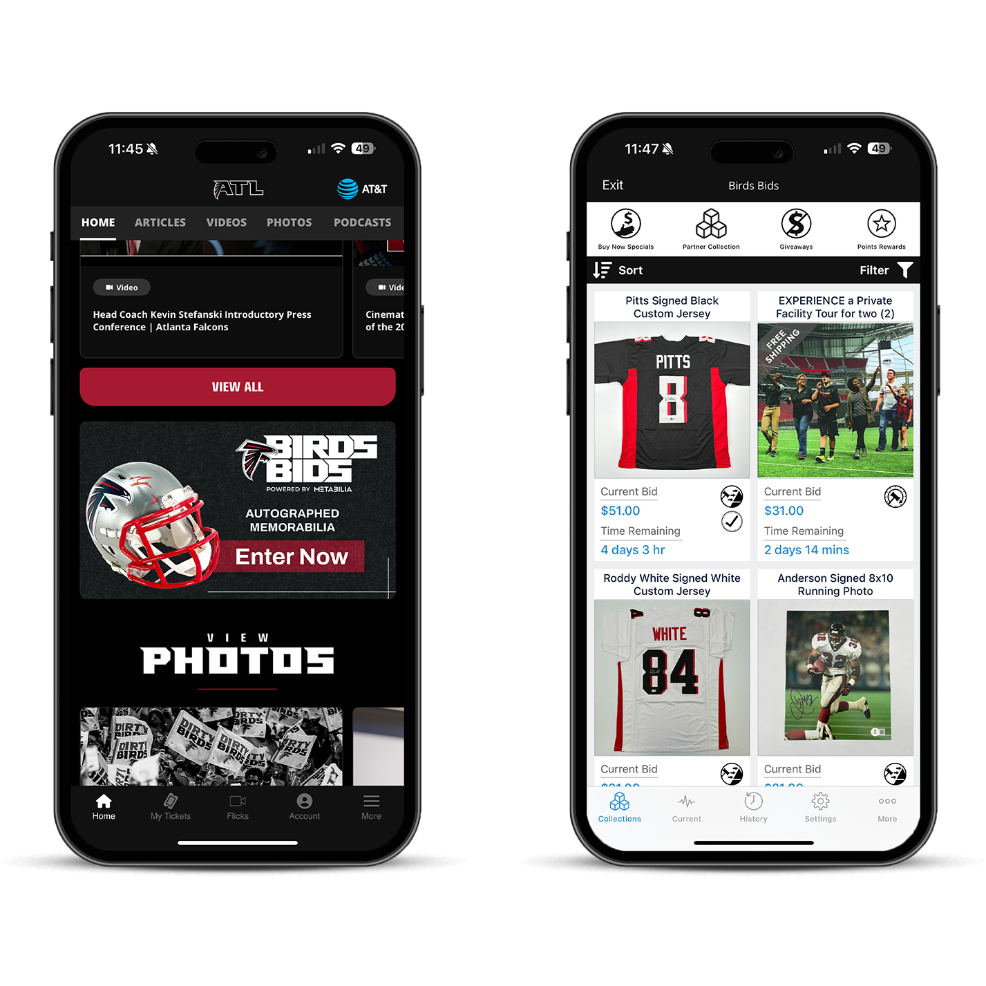 Falcons app screens