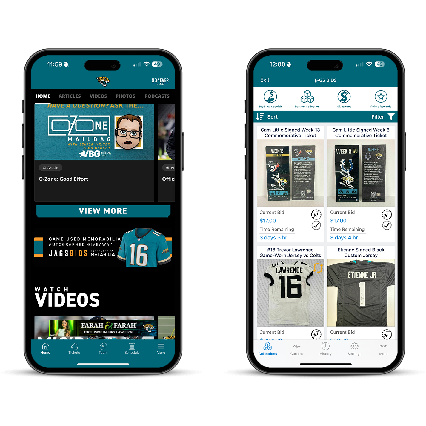 Jaguars app screens