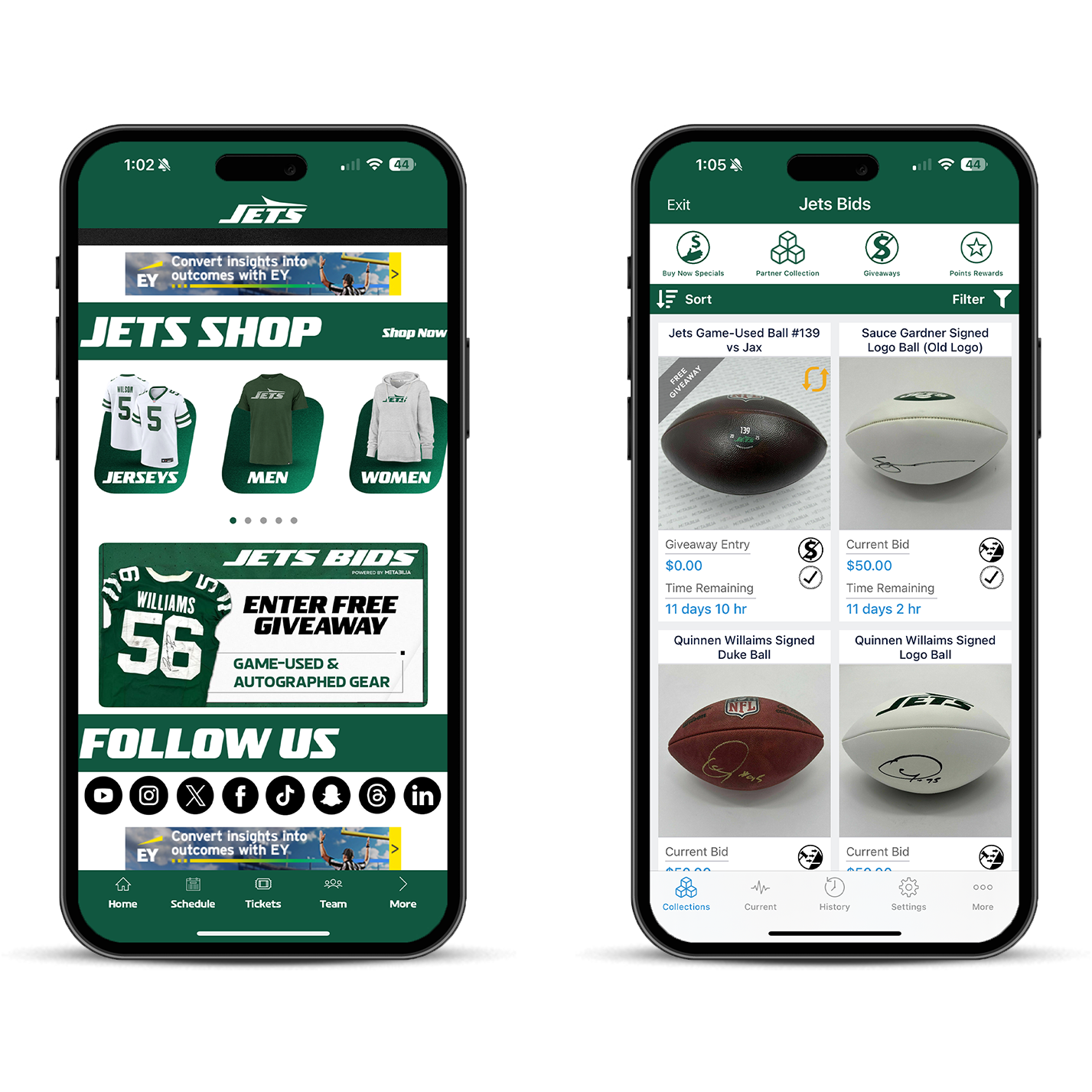 Jets app screens