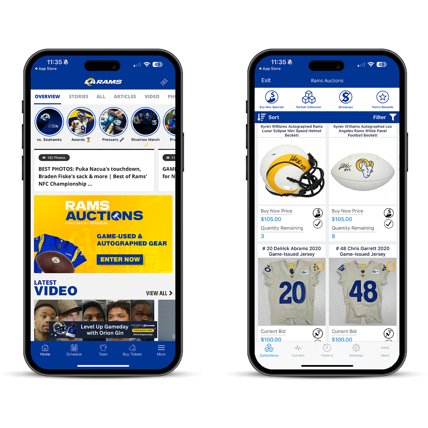 Rams app screens