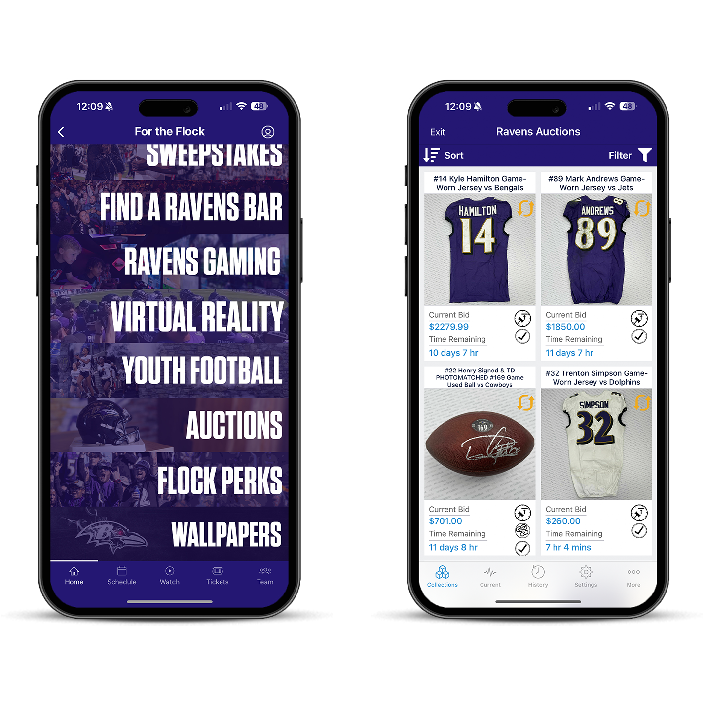 Ravens app screens