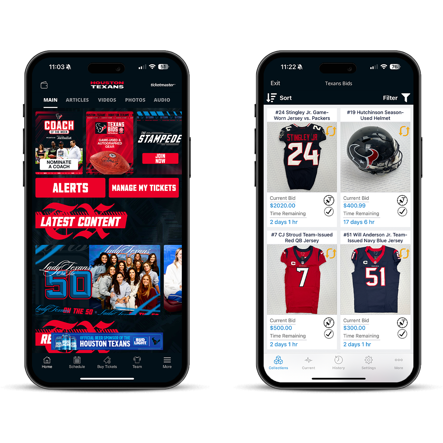 Texans app screens
